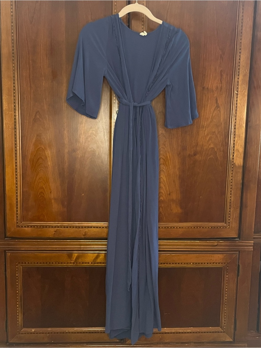 Elan Blue Maxi Kimono Cover Up Open Front Tie Waist Boho Duster